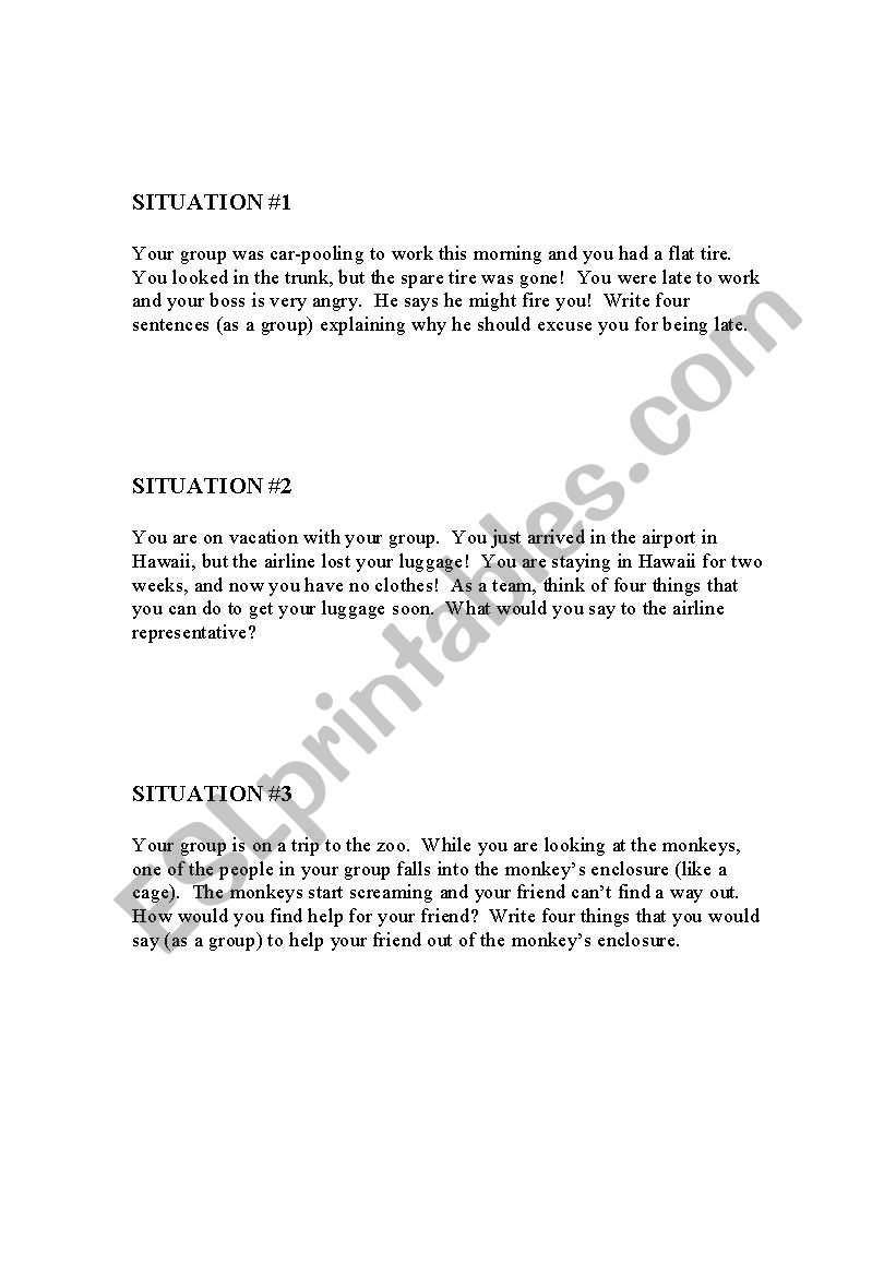 Fun Hypothetical Situations  worksheet
