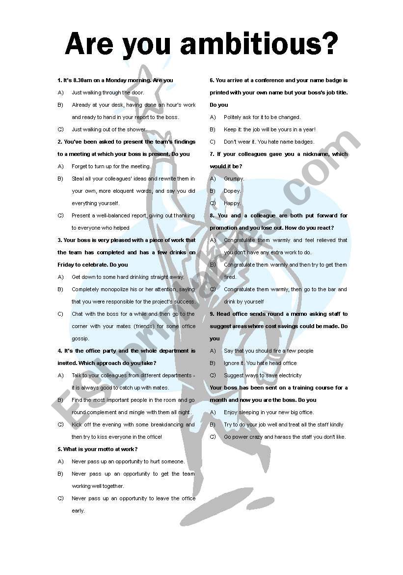 Are you ambitious? worksheet