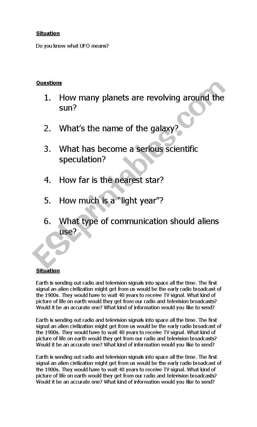 UFOS worksheet