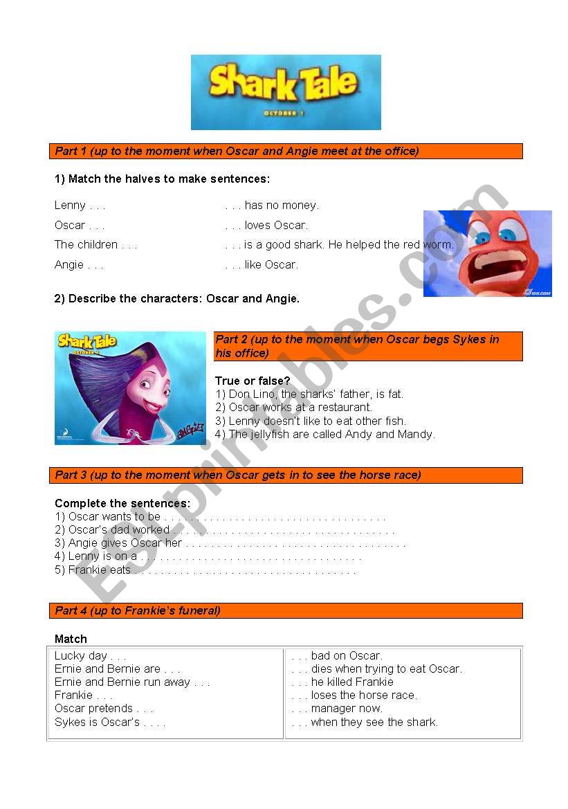 SHARK TALE worksheet