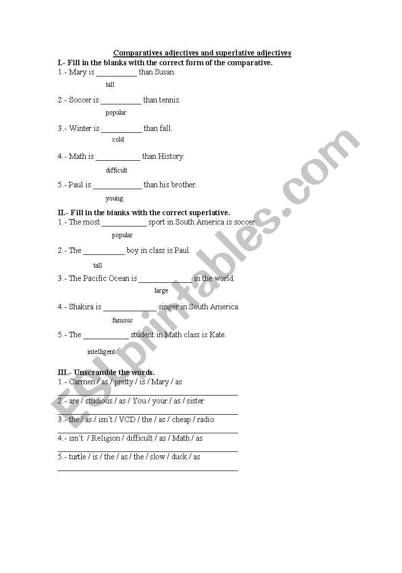 Comparative and Superlative  worksheet