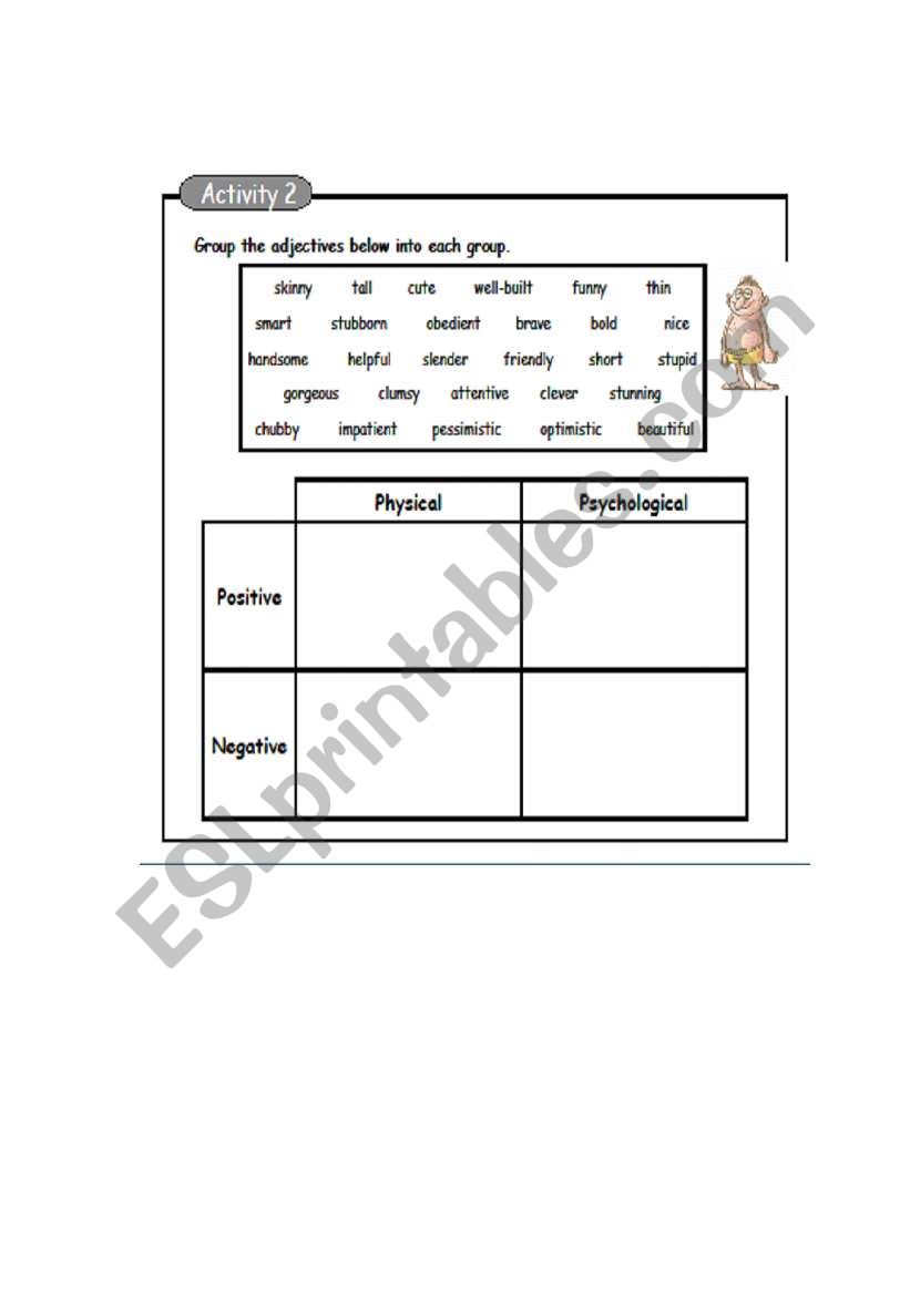 adjetives worksheet