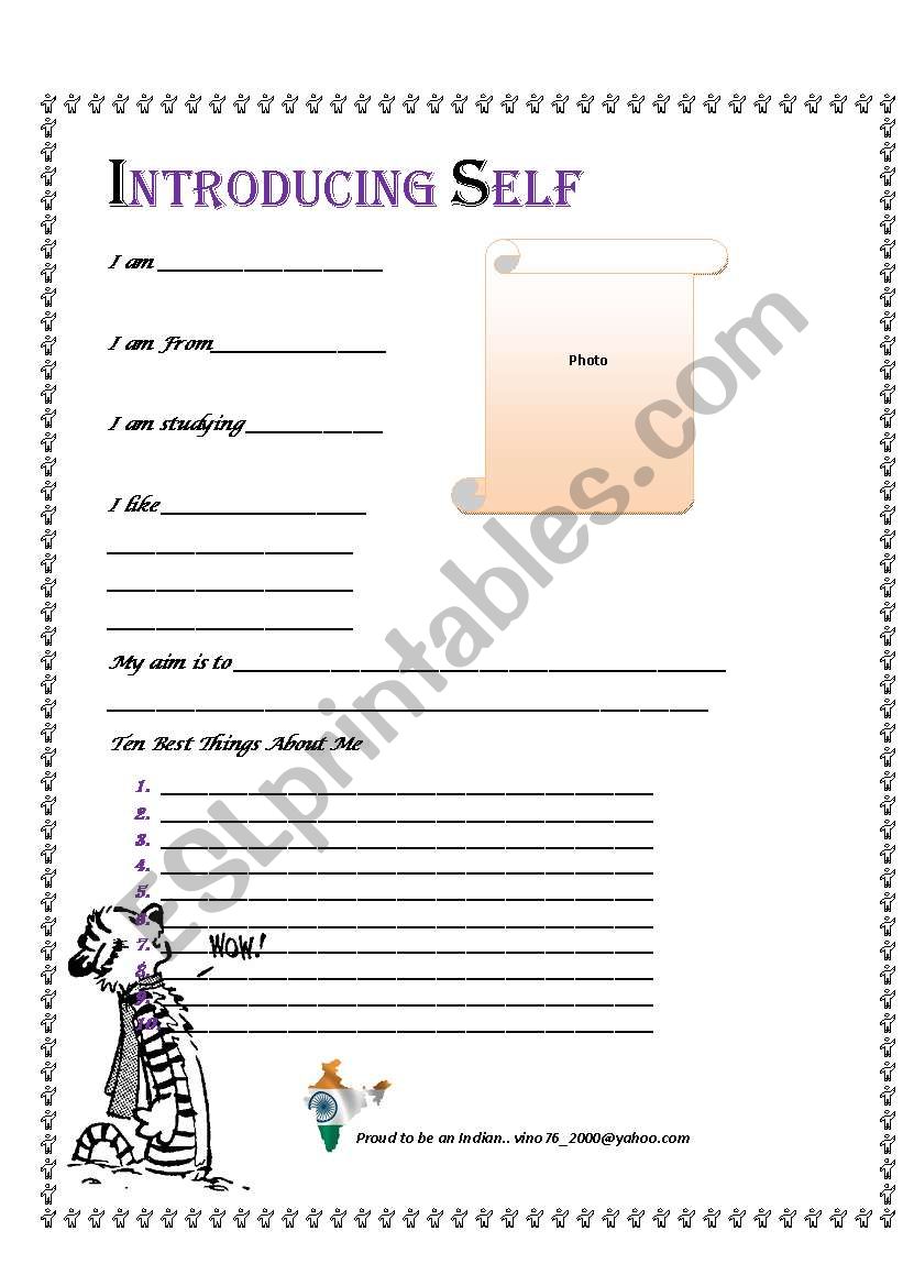 Introducing Self worksheet