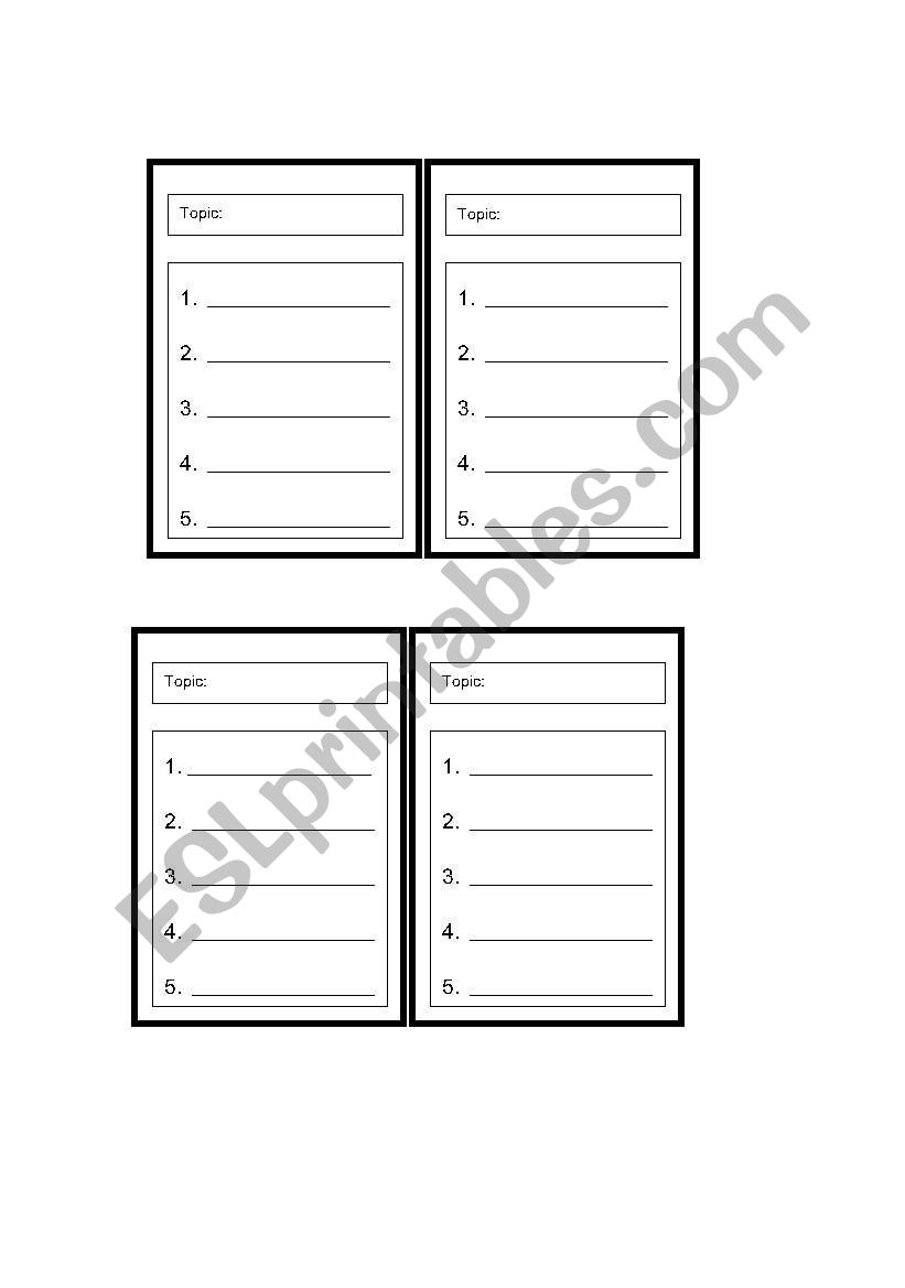 Topic Cards worksheet