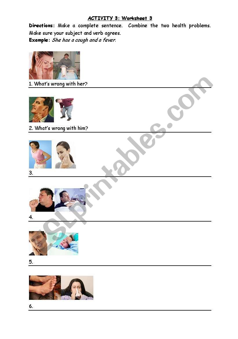 health problems worksheet