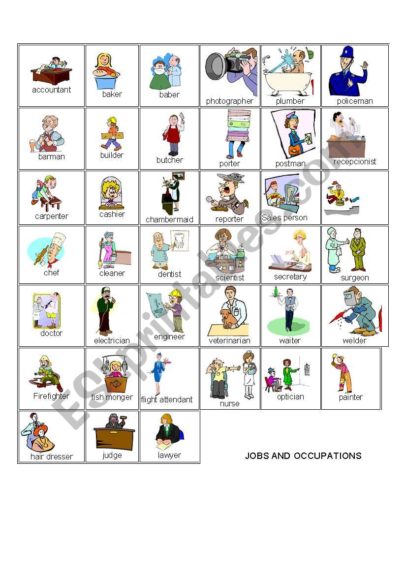 jobs & occupations worksheet