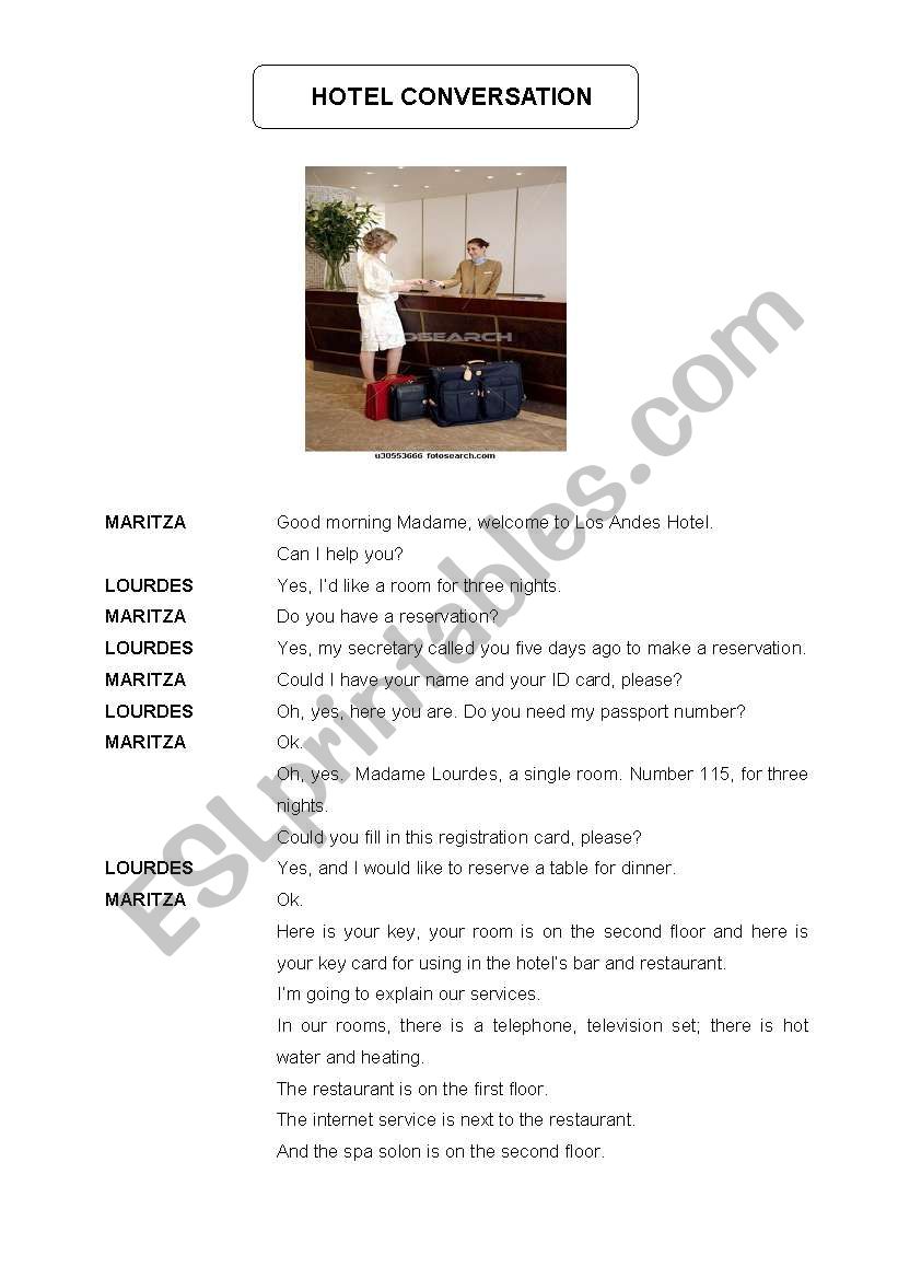 Hotel Conversation worksheet