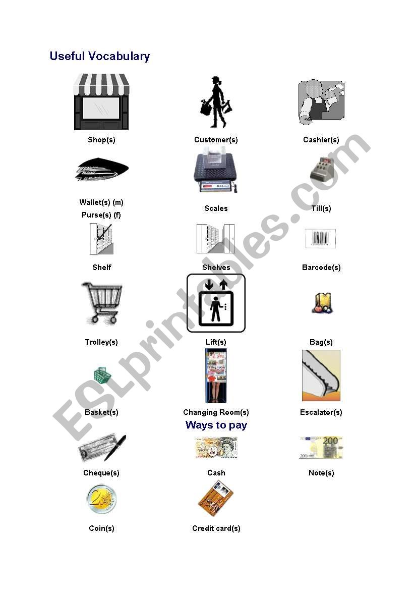 shopping vocab worksheet