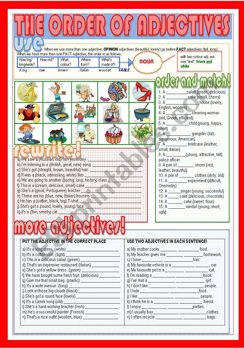 The order of adjectives worksheet