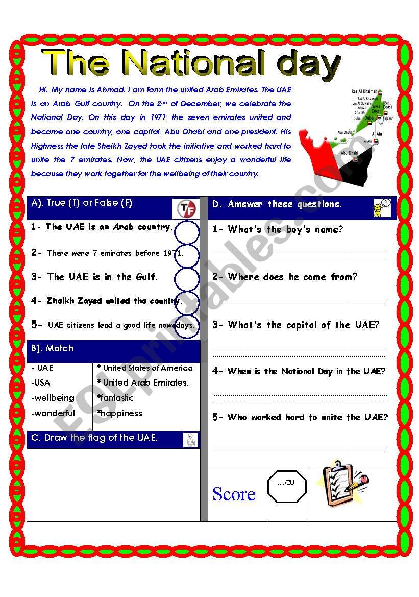Reading comprehension test. (The National Day) festivals and celebrations.
