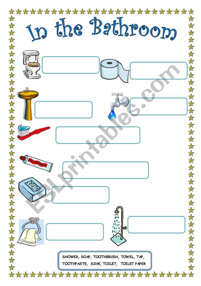 In the Bathroom - writing worksheet