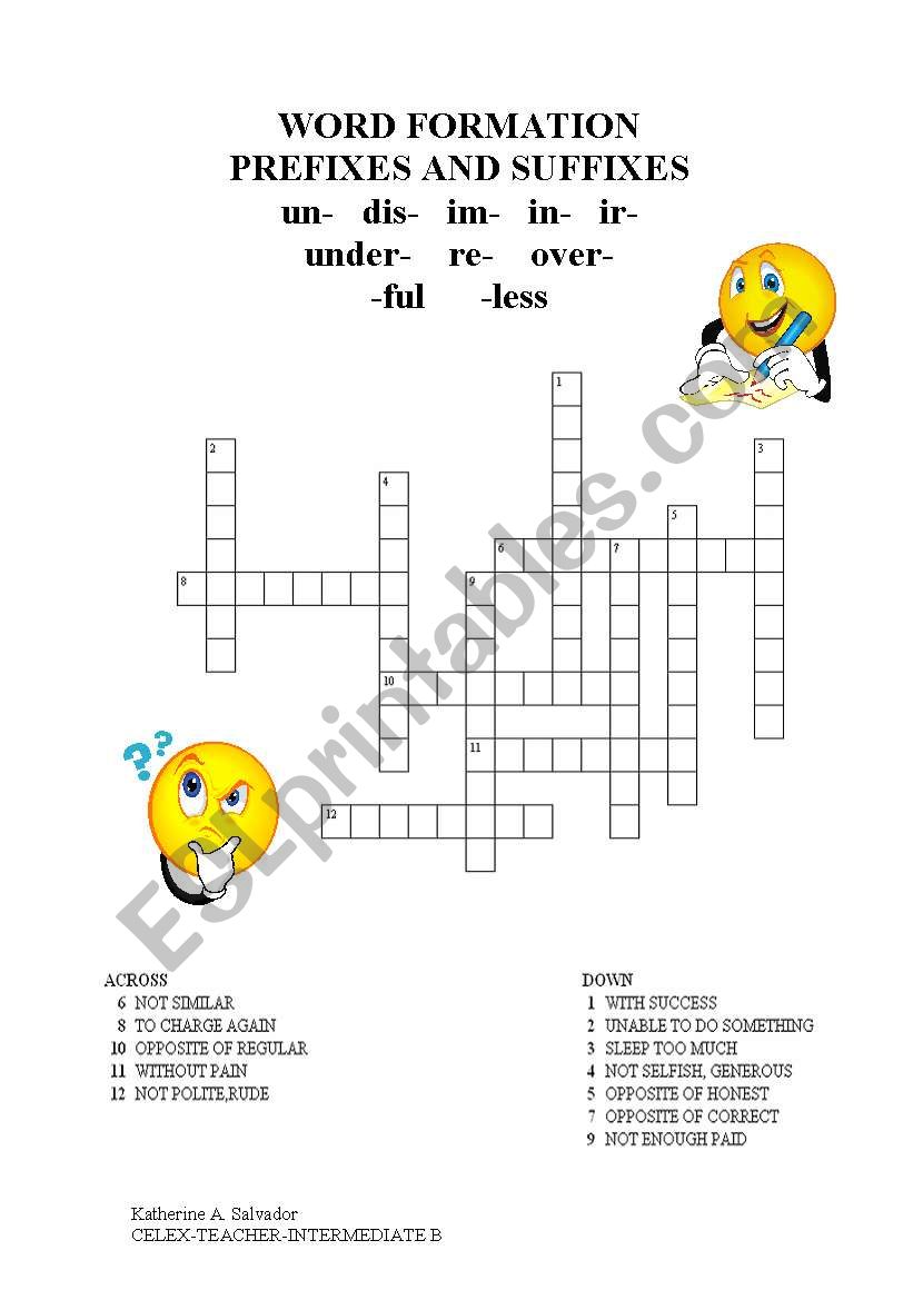 WORD FORMATION: PREFIXES AND SUFFIXES (CROSSWORD)