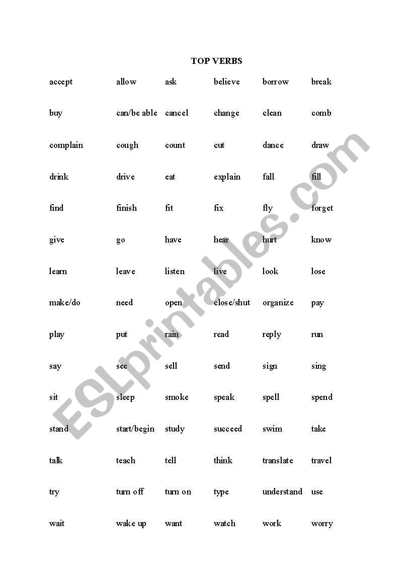 Verbs worksheet