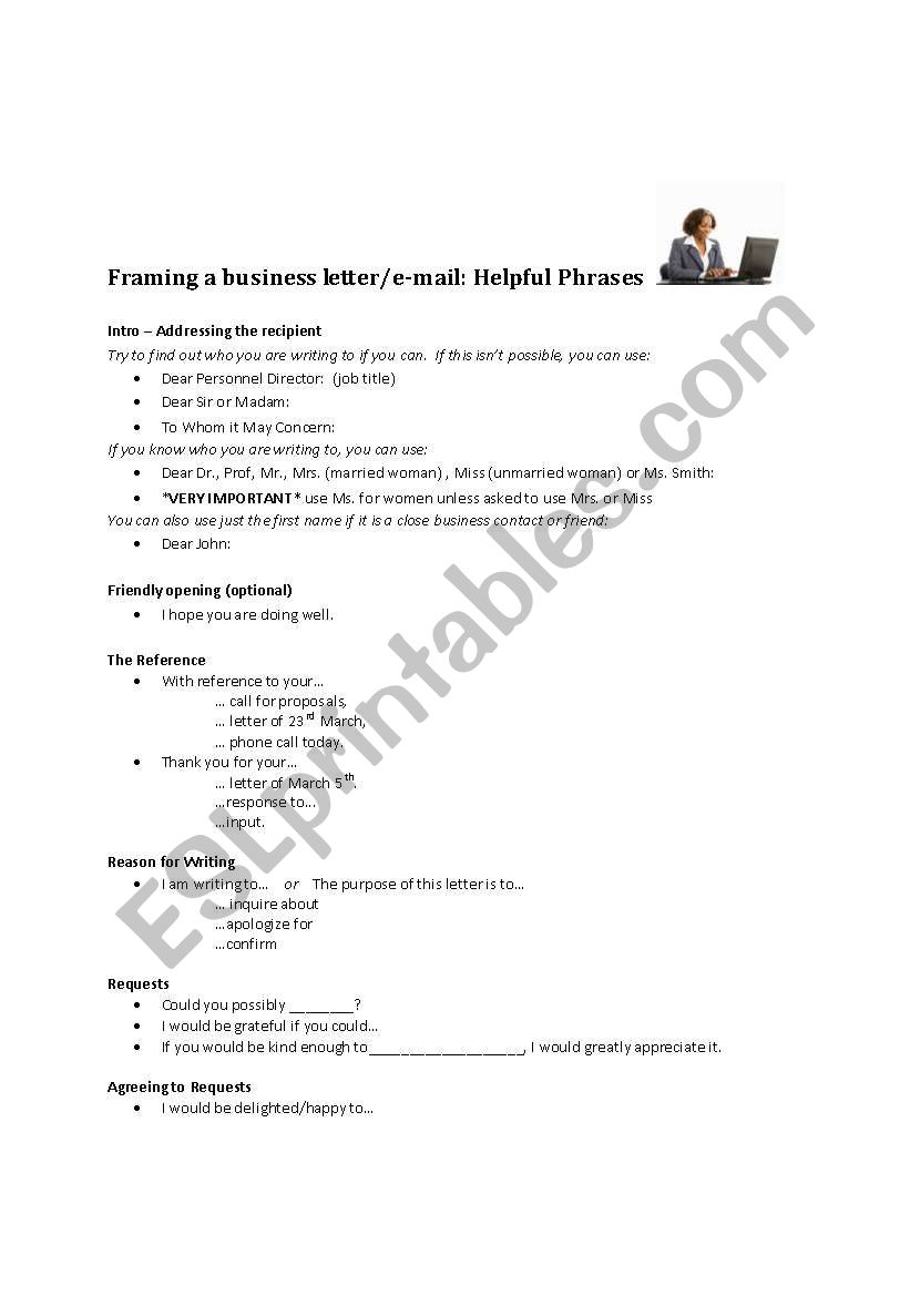 Business Letter/Email Writing worksheet