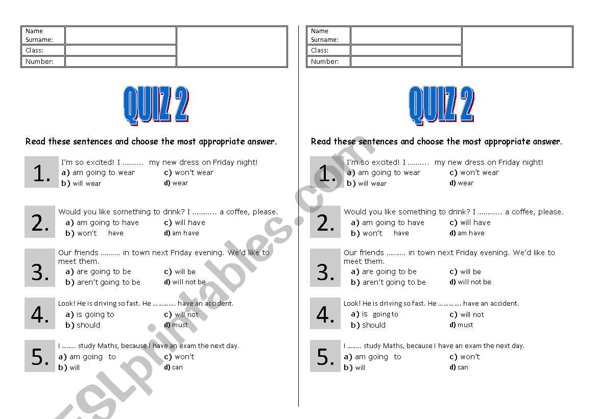 will, be going to quiz worksheet