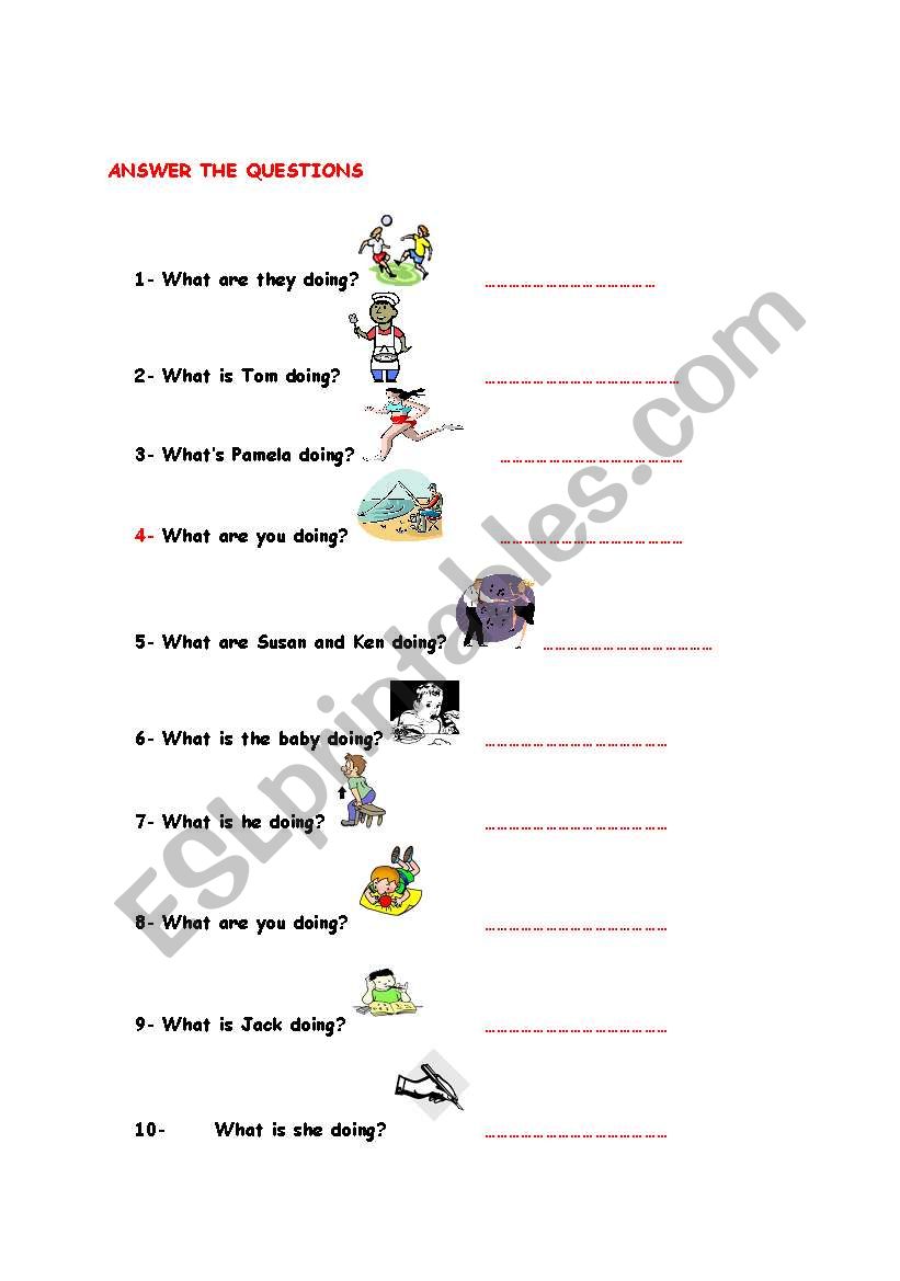 present continous worksheet