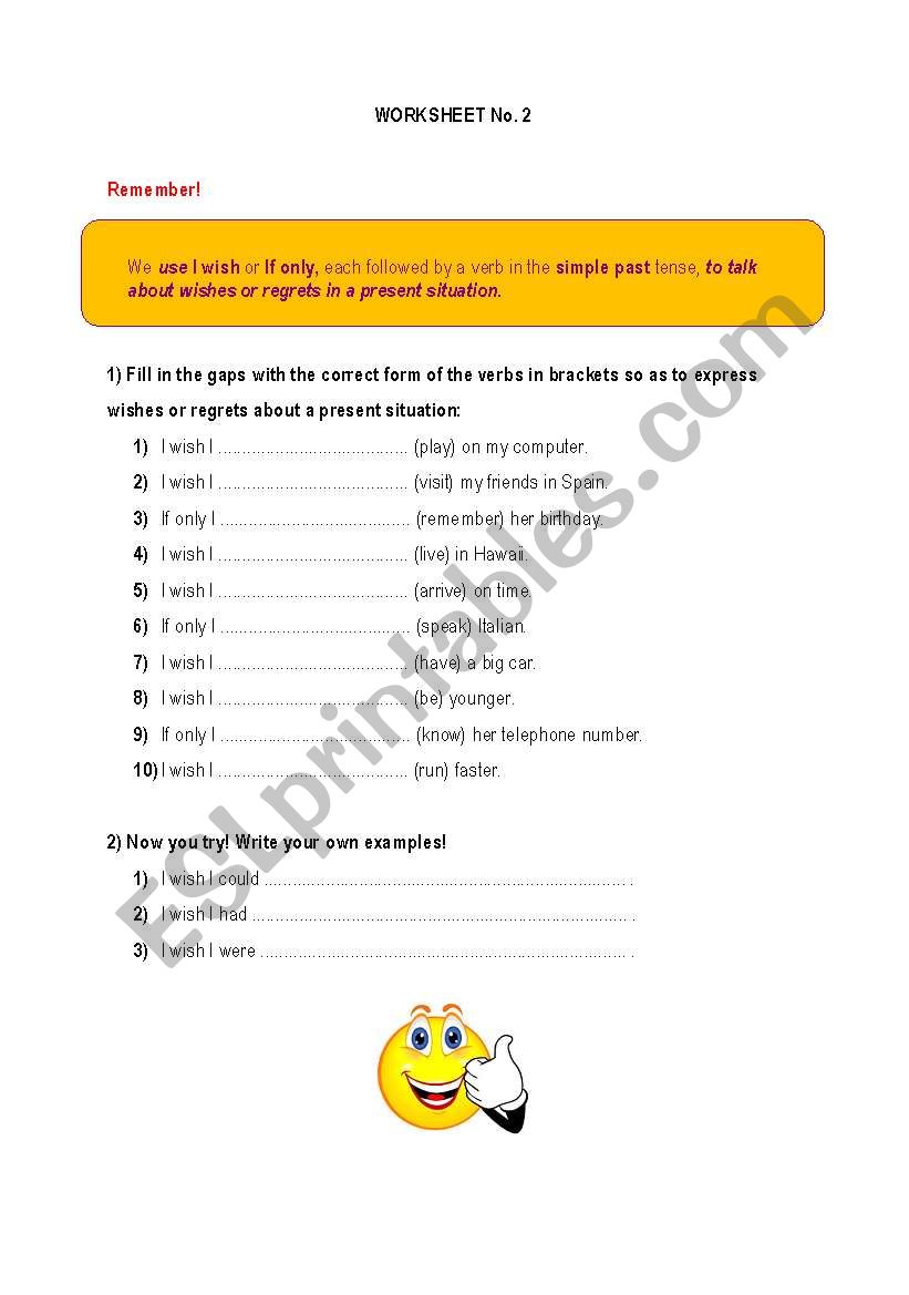 I wish / If only - Worksheet No. 2
