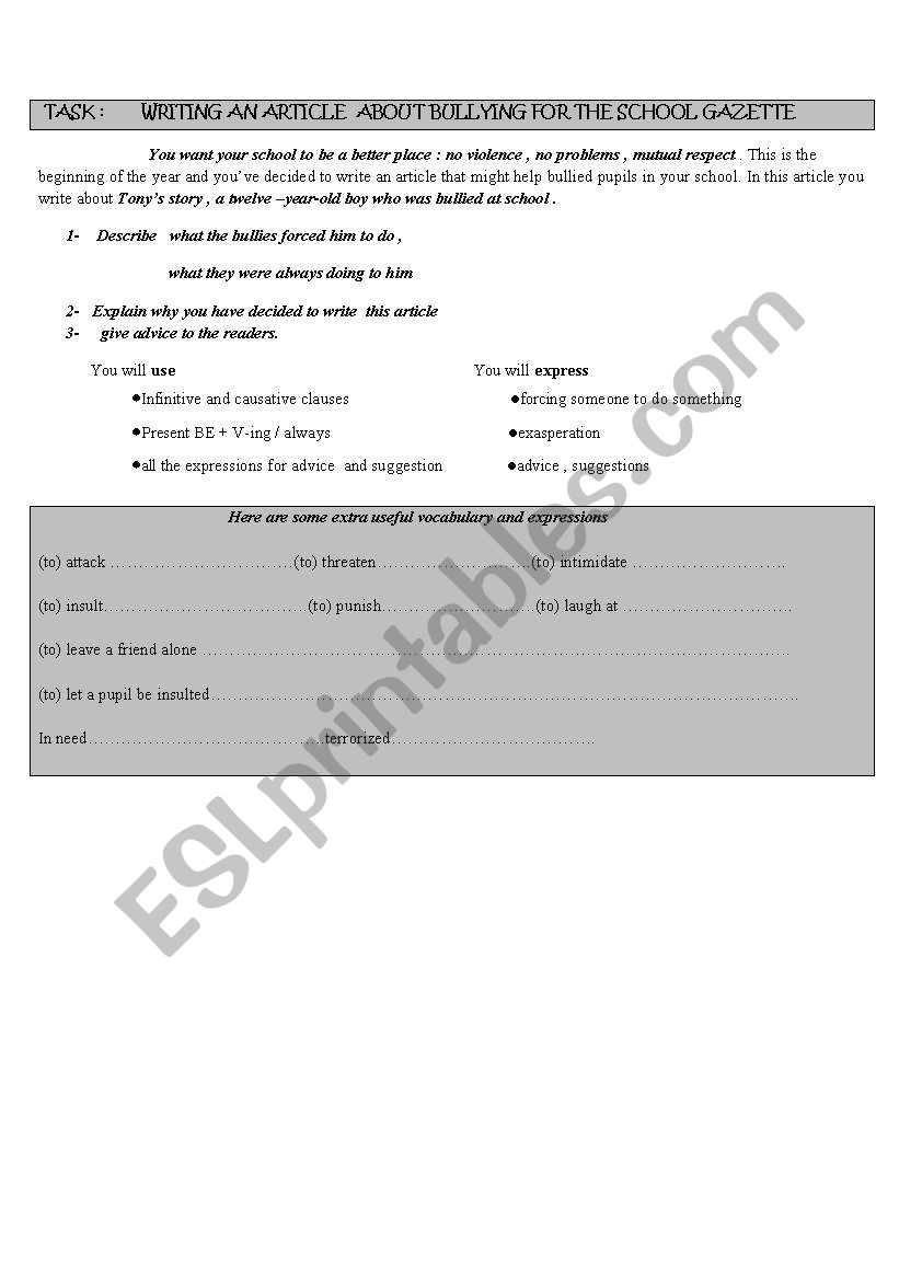 bullying- part 1 worksheet