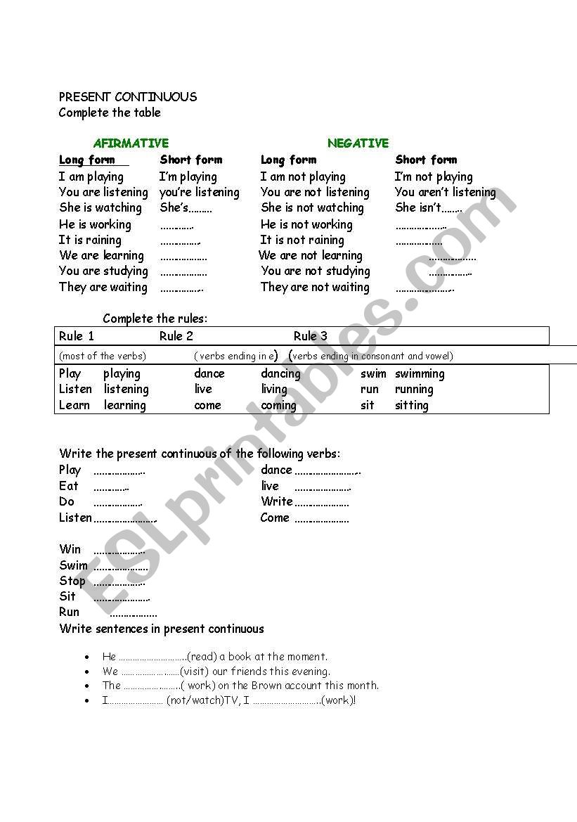 PRESENT CONTINUOUS worksheet