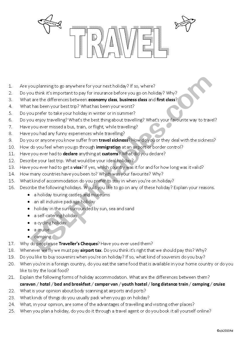 Travel Discussion worksheet