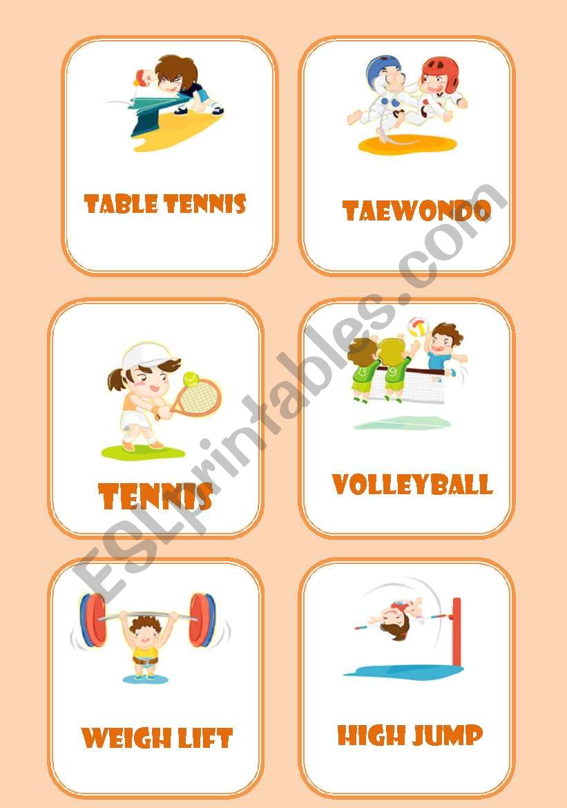 sports flashcards ( 4 pages ) worksheet