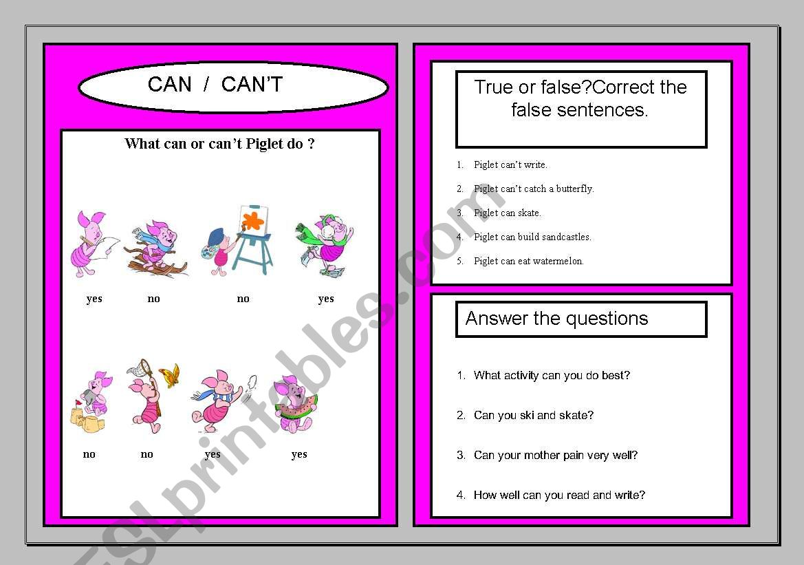 CAN AND CANT worksheet