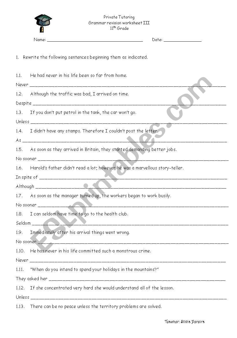 Revision Worksheet 3 worksheet