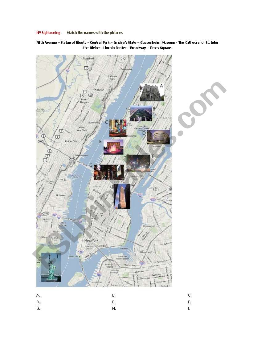 NY Sightseeing worksheet