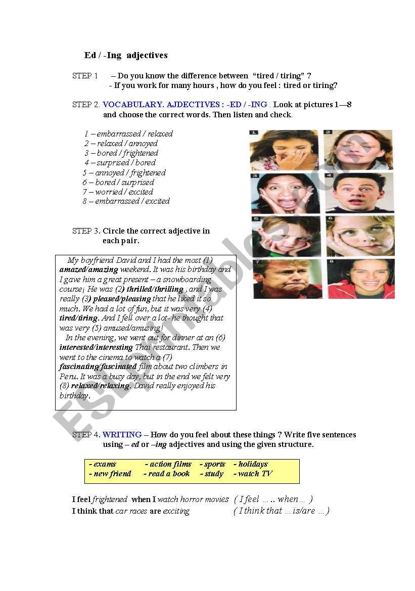 ADJECTIVES ENDING IN -ED/-ING worksheet