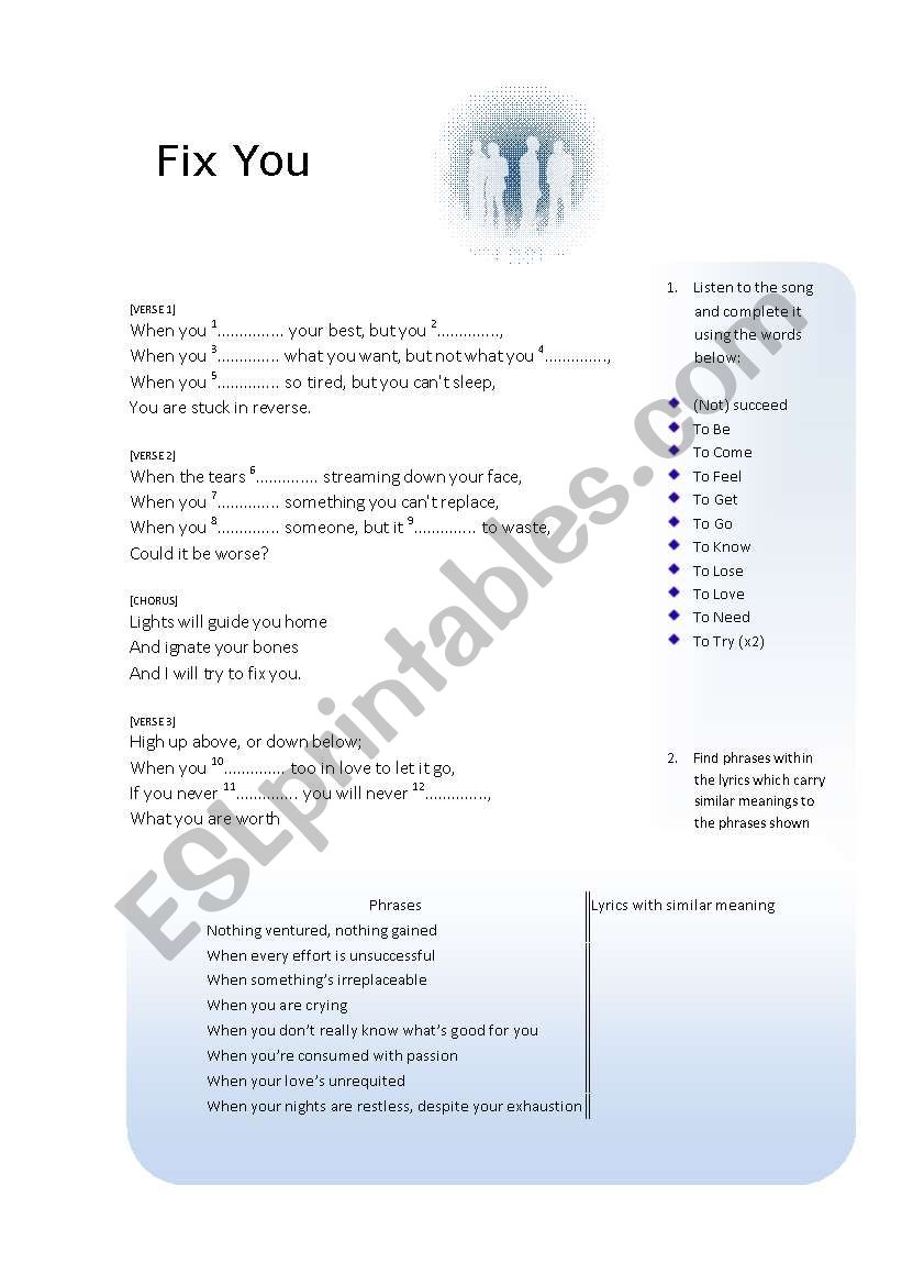 Fix You by Coldplay worksheet