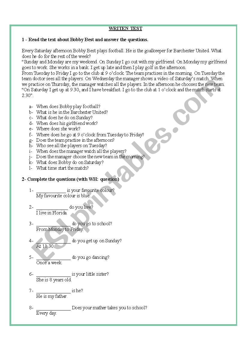 TEST worksheet