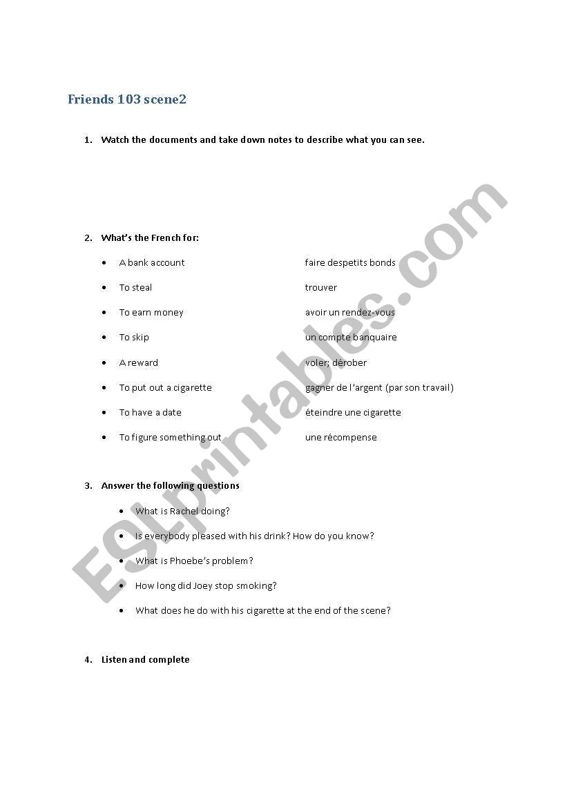 friends 103 scene2 worksheet