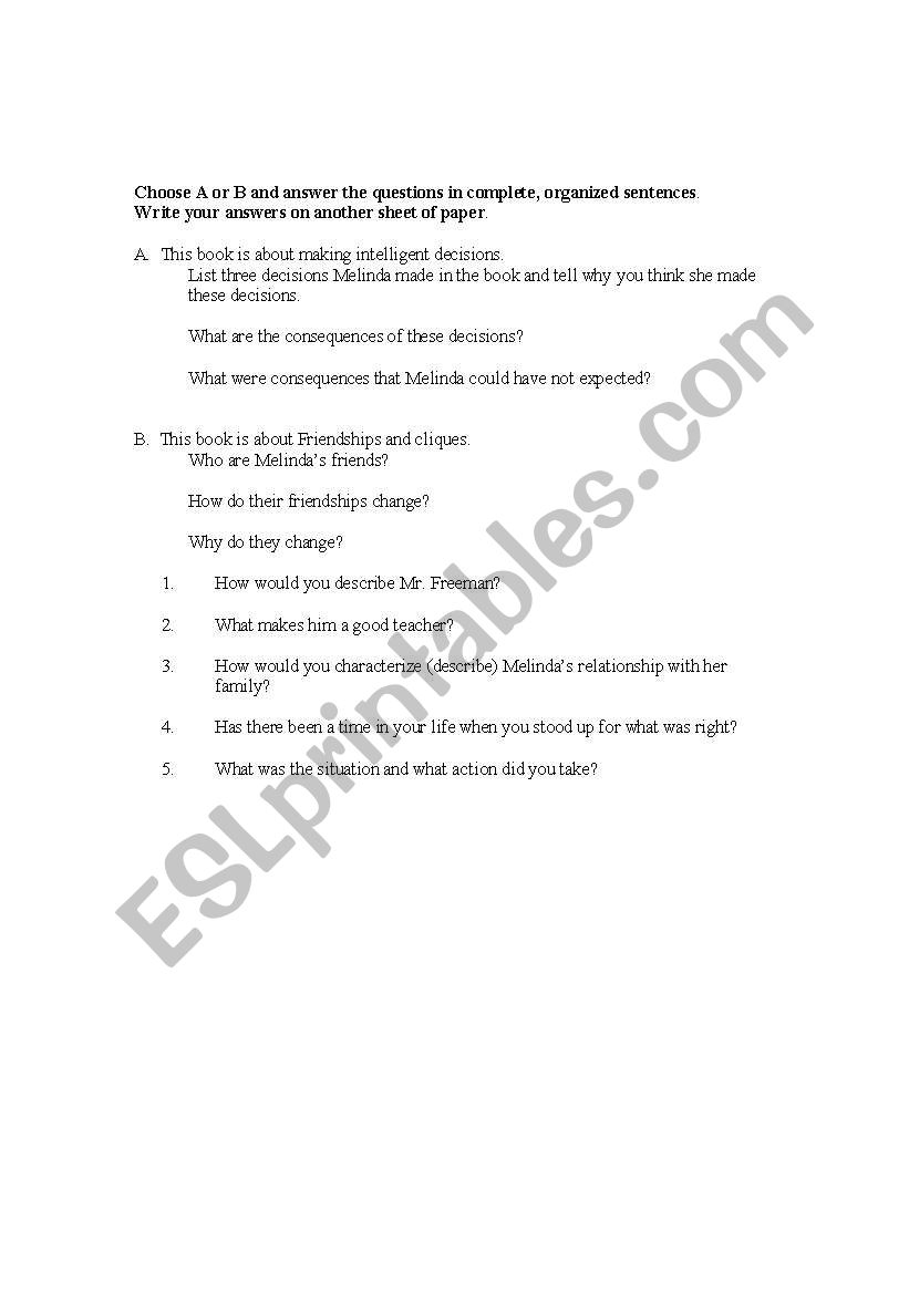 Study guide for the movie SPEAK