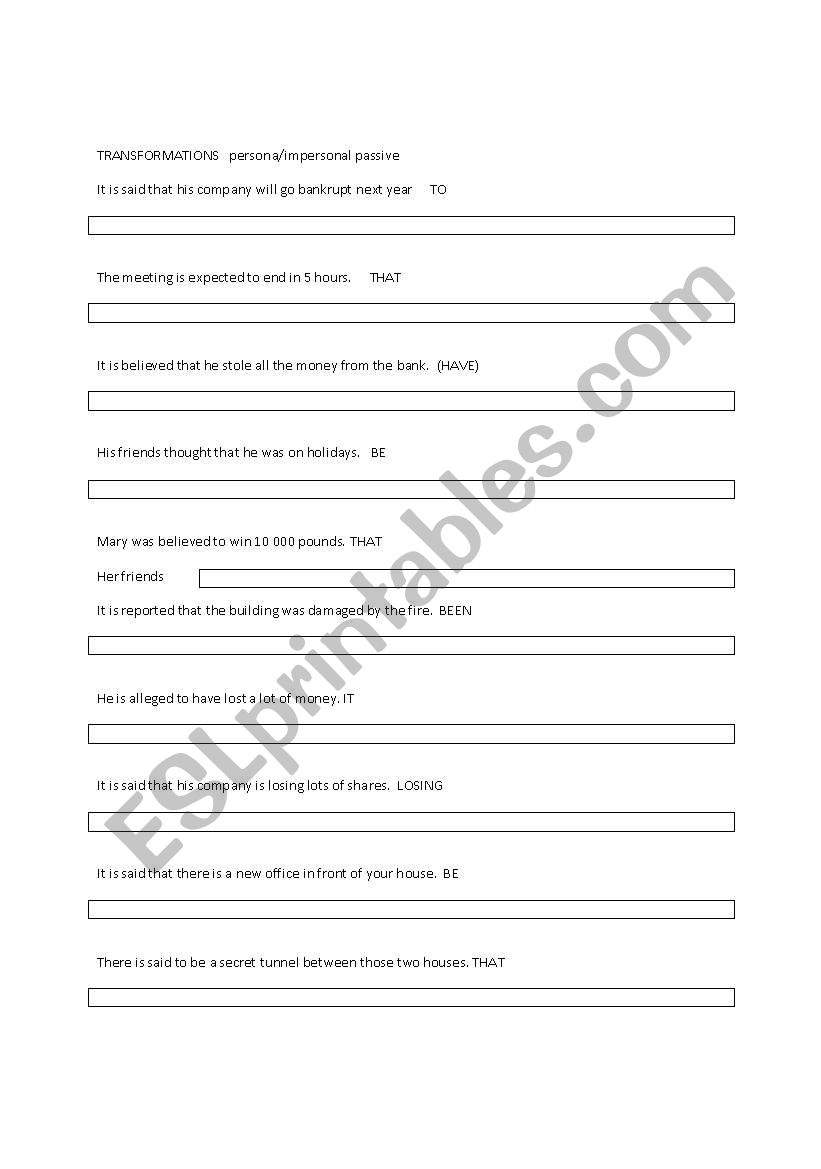 personal/impersonal passive worksheet