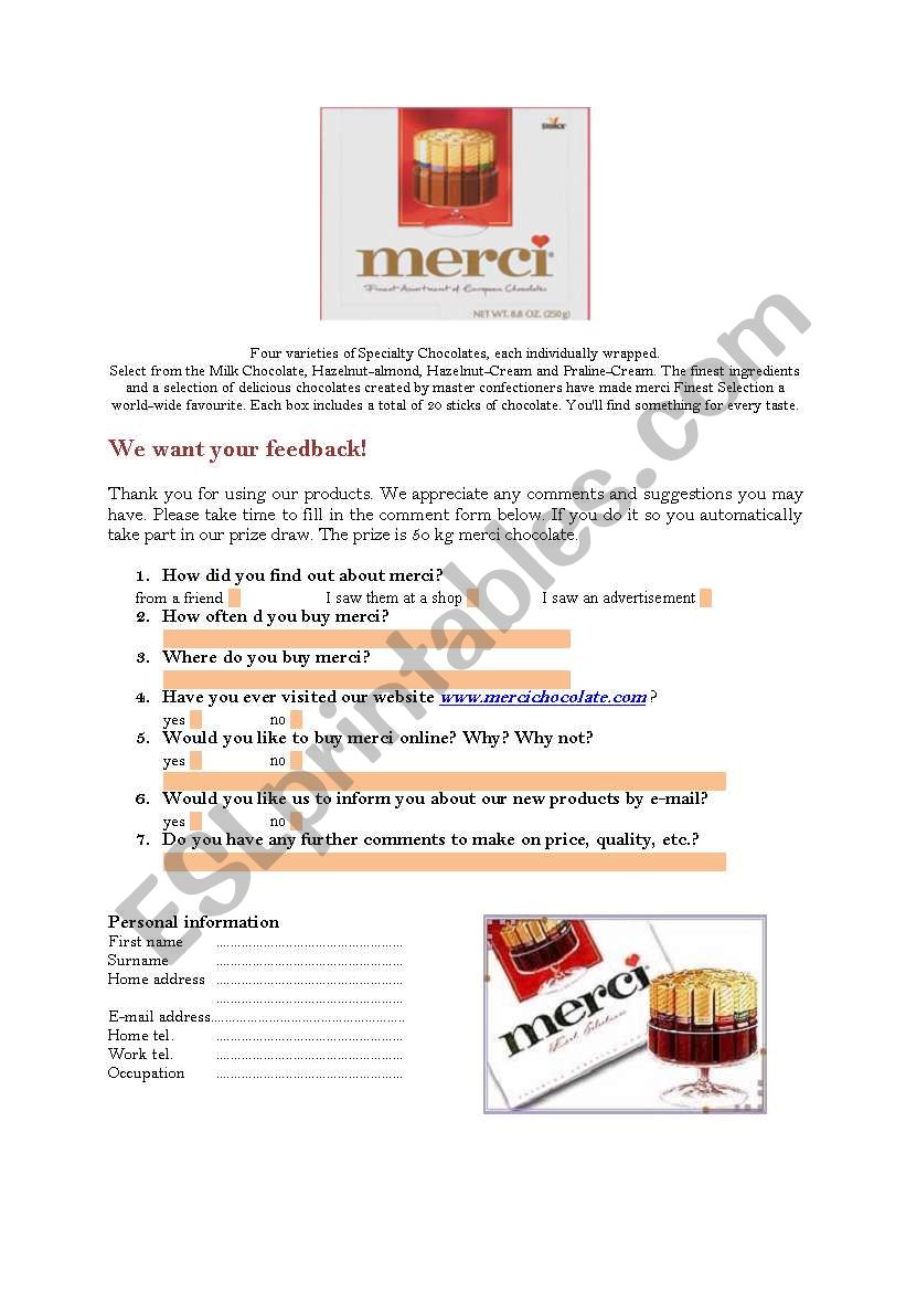 filling a form - feedback about a chocolate