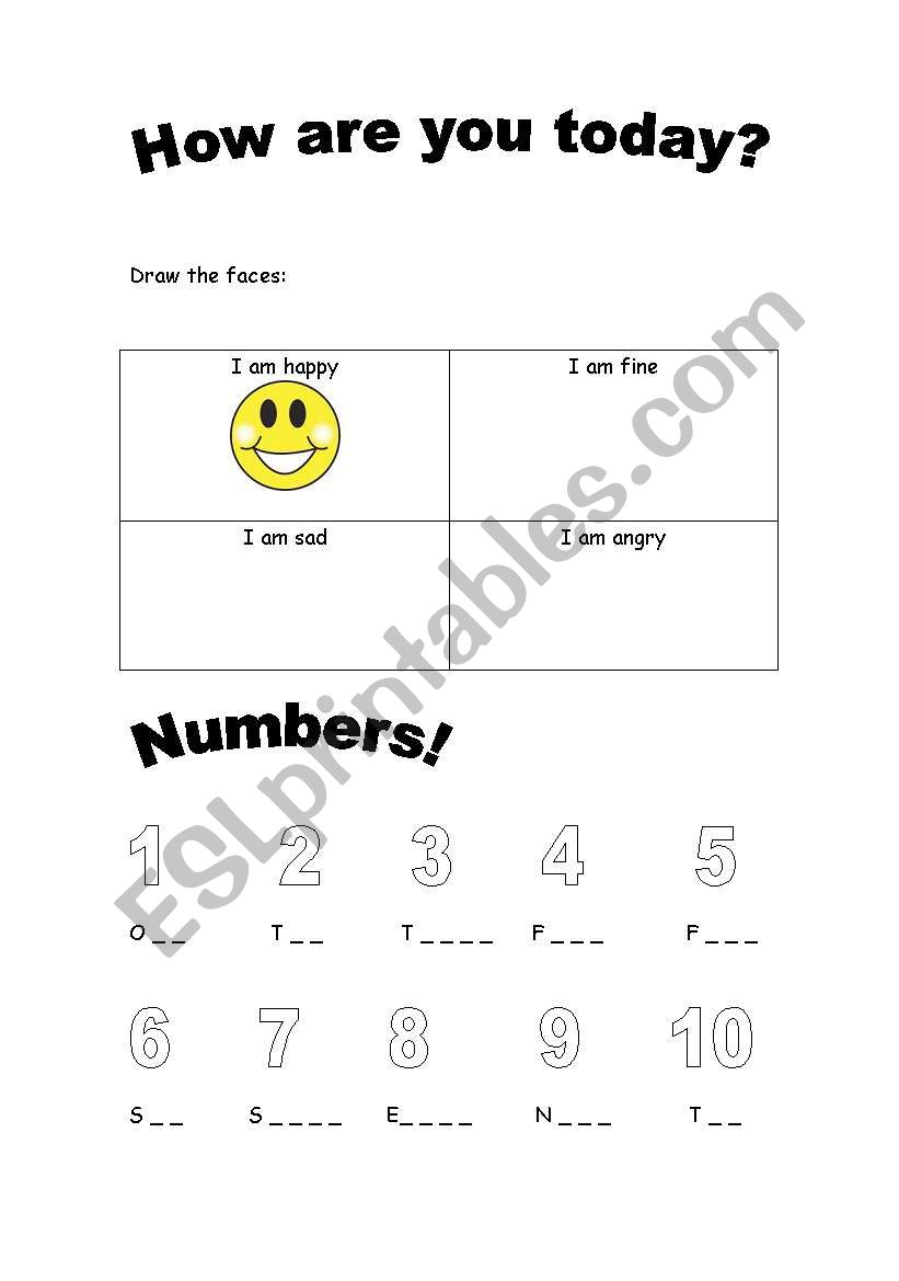 Feelings and numbers worksheet