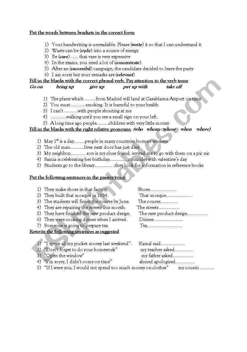 grammar  worksheet