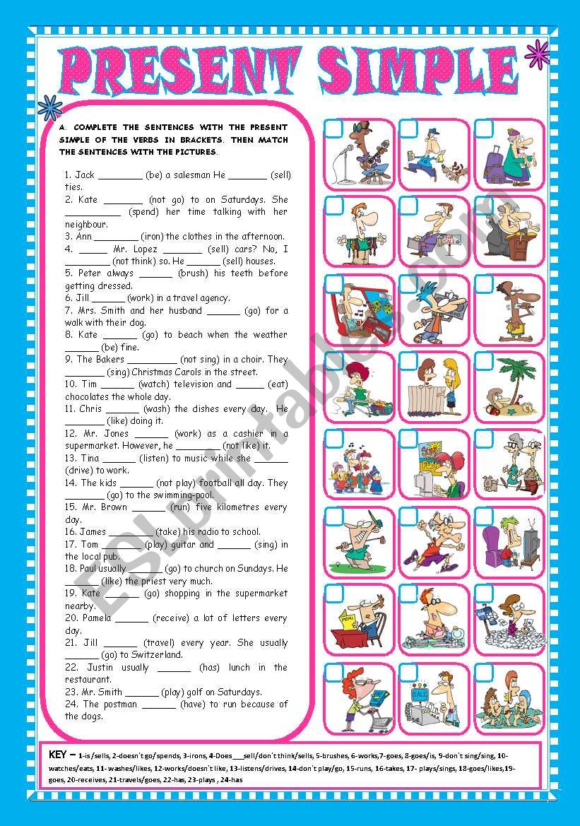 PRESENT SIMPLE - AFFIRMATIVE, NEGATIVE and INTERROGATIVE FORMS (+KEY) - FULLY EDITABLE