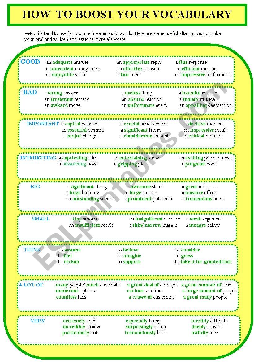 HOW TO BOOST YOUR VOCABULARY worksheet