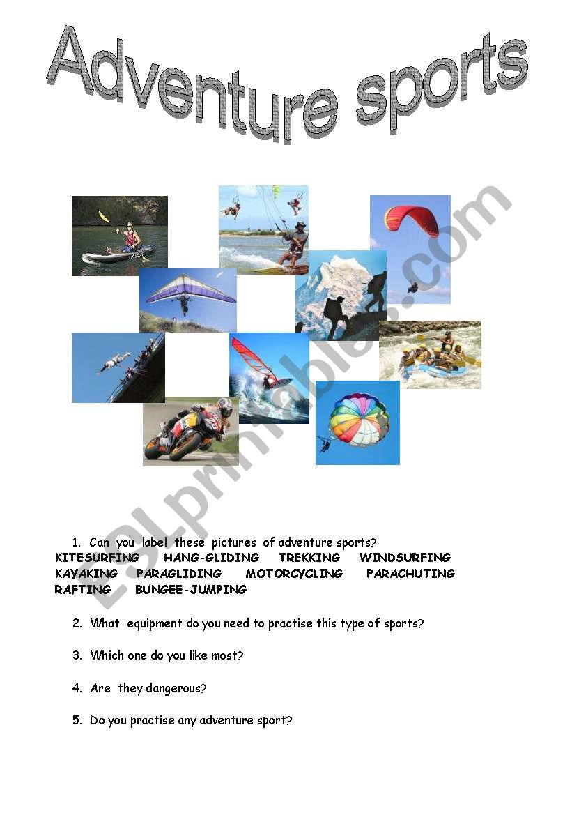 Adventure sports worksheet