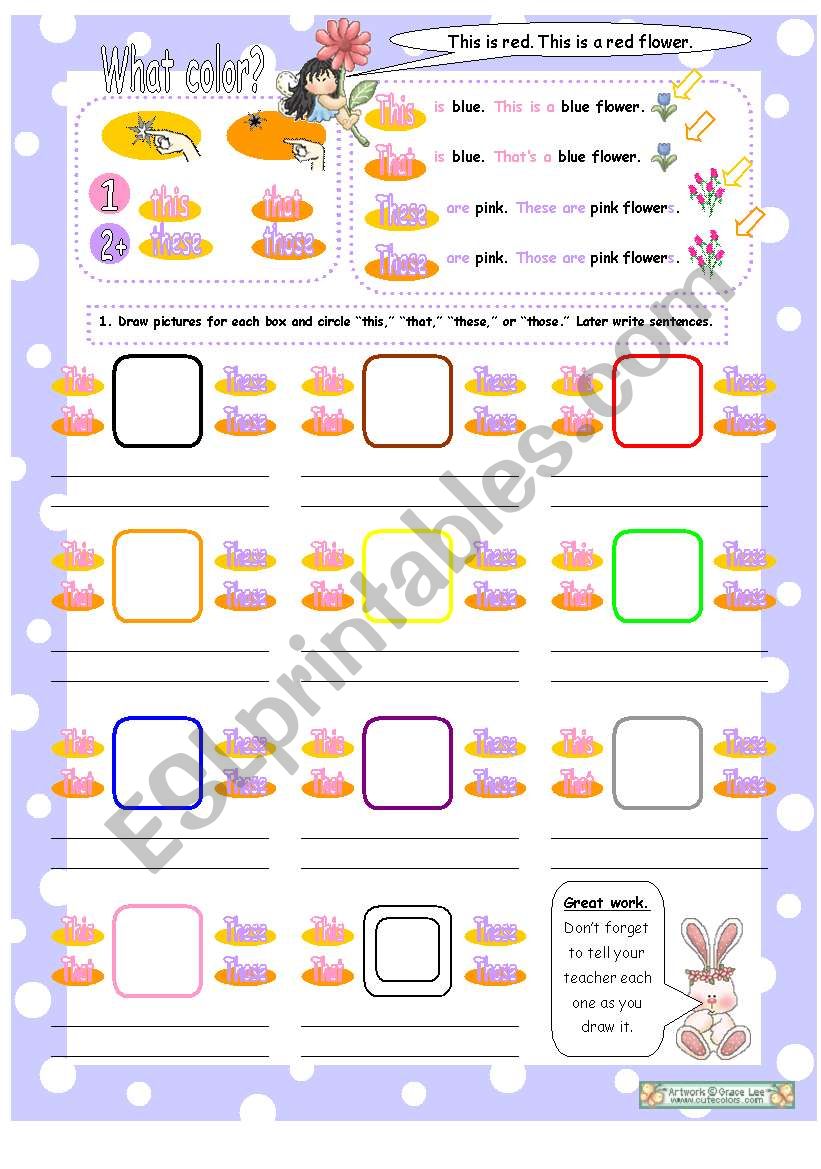 Demonstratives with colors Activity Sheet 1