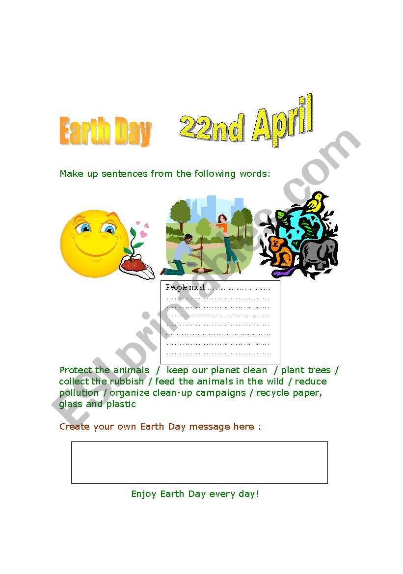earth  day worksheet
