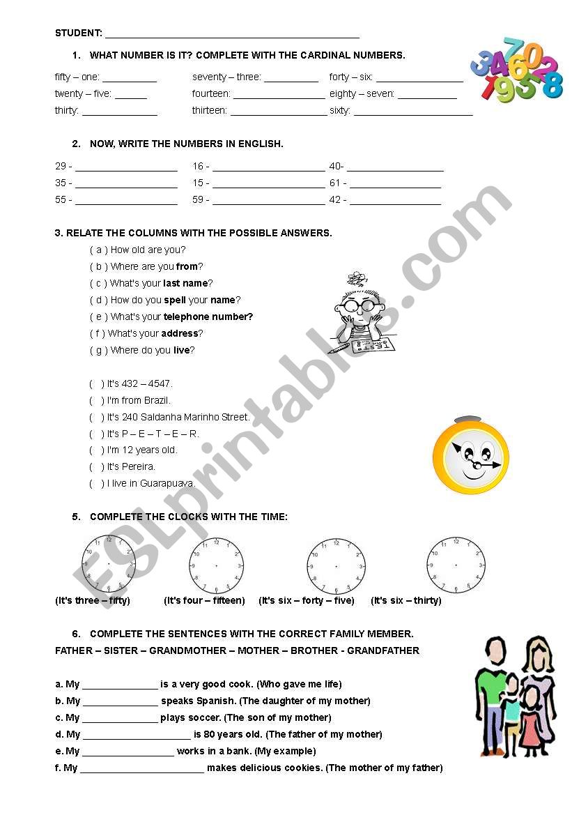 NUMBERS, TIME AND FAMILY REVIEW