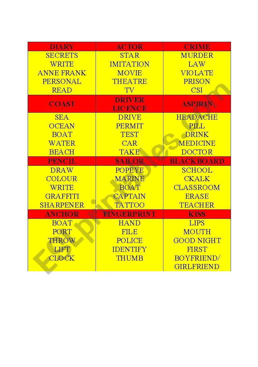 Taboo-mix worksheet