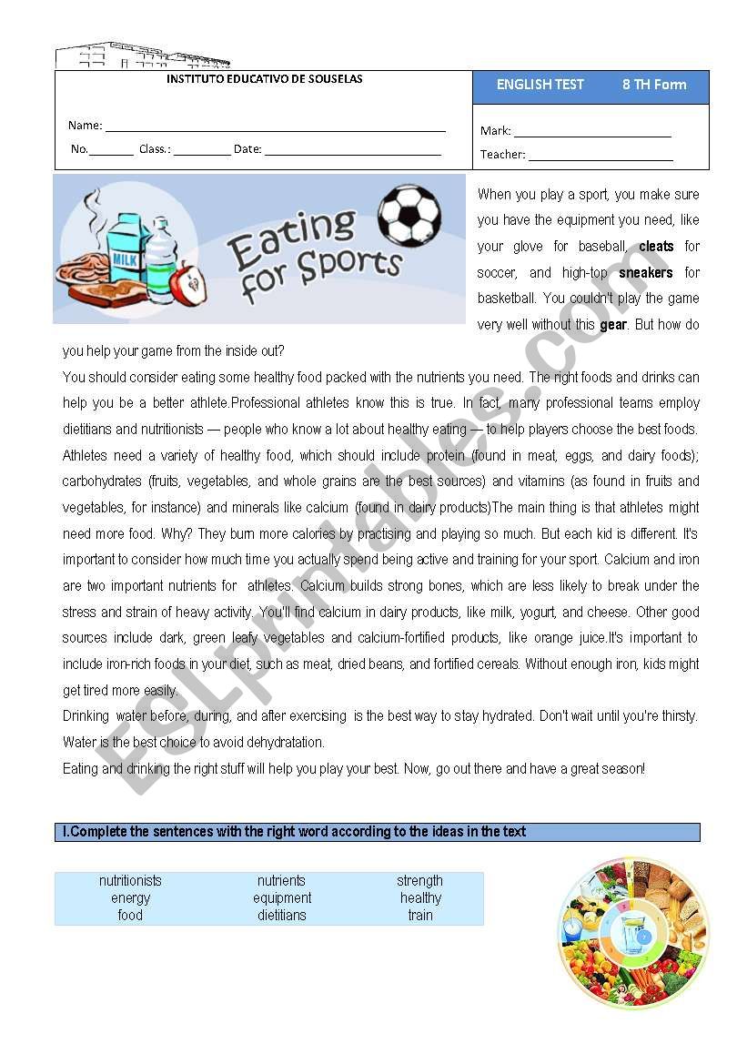 Eating for Sports worksheet