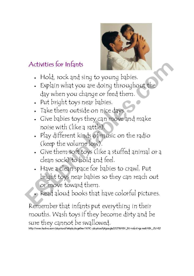 Activities for infants worksheet
