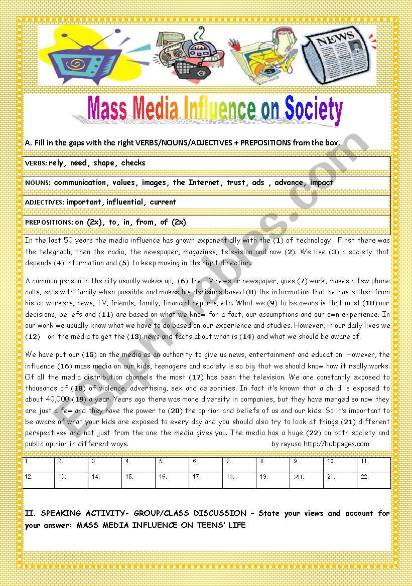 MASS  MEDIA INFLUENCE ON SOCIETY