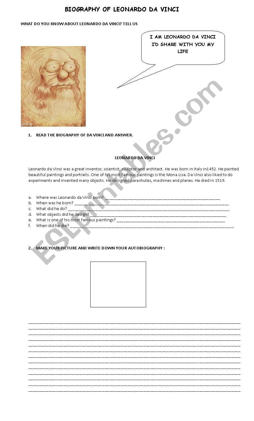 LEONARDO DA VINCI BIOGRAPHY worksheet