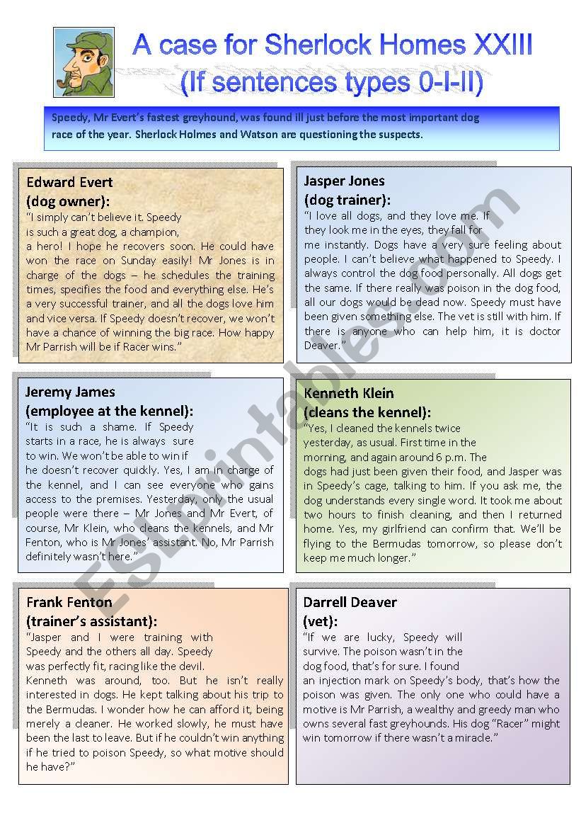 Sherlock Holmes case XXIII: If sentences types 0 - I - II