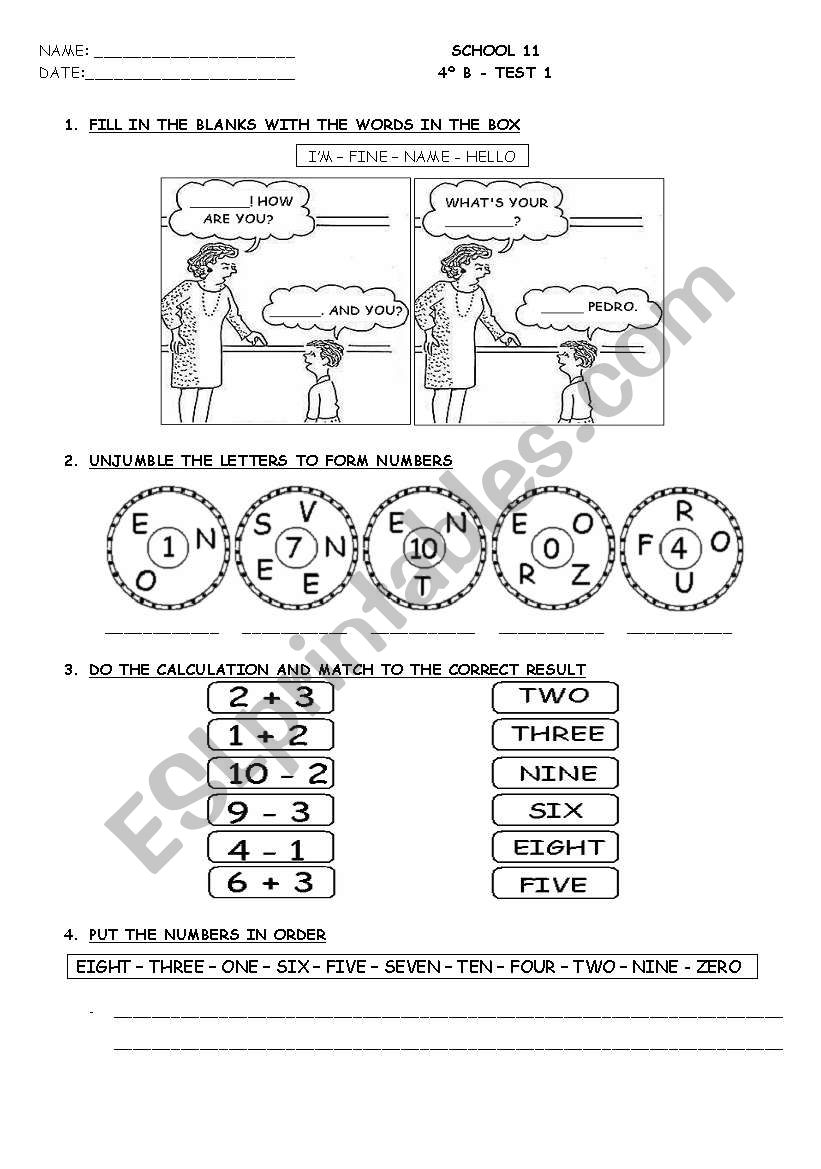 Numbers 0 to 10 and greetings worksheet